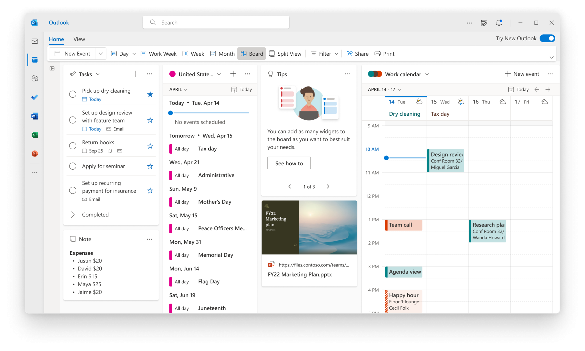 Calendar Board view 2048x1229 1 Outlook 2022 : Microsoft dévoile les 8 nouveautés de la nouvelle version