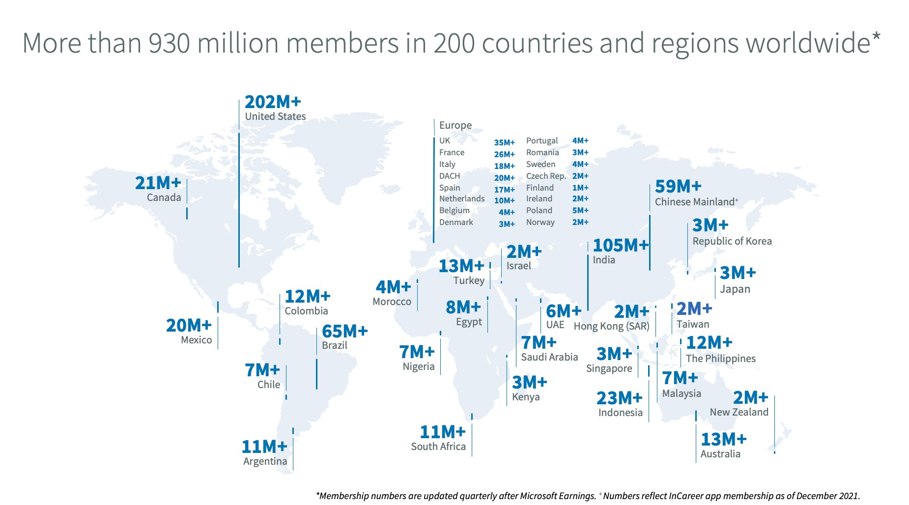 carte linkedin membres monde avril 2023 Chiffres LinkedIn en 2023
