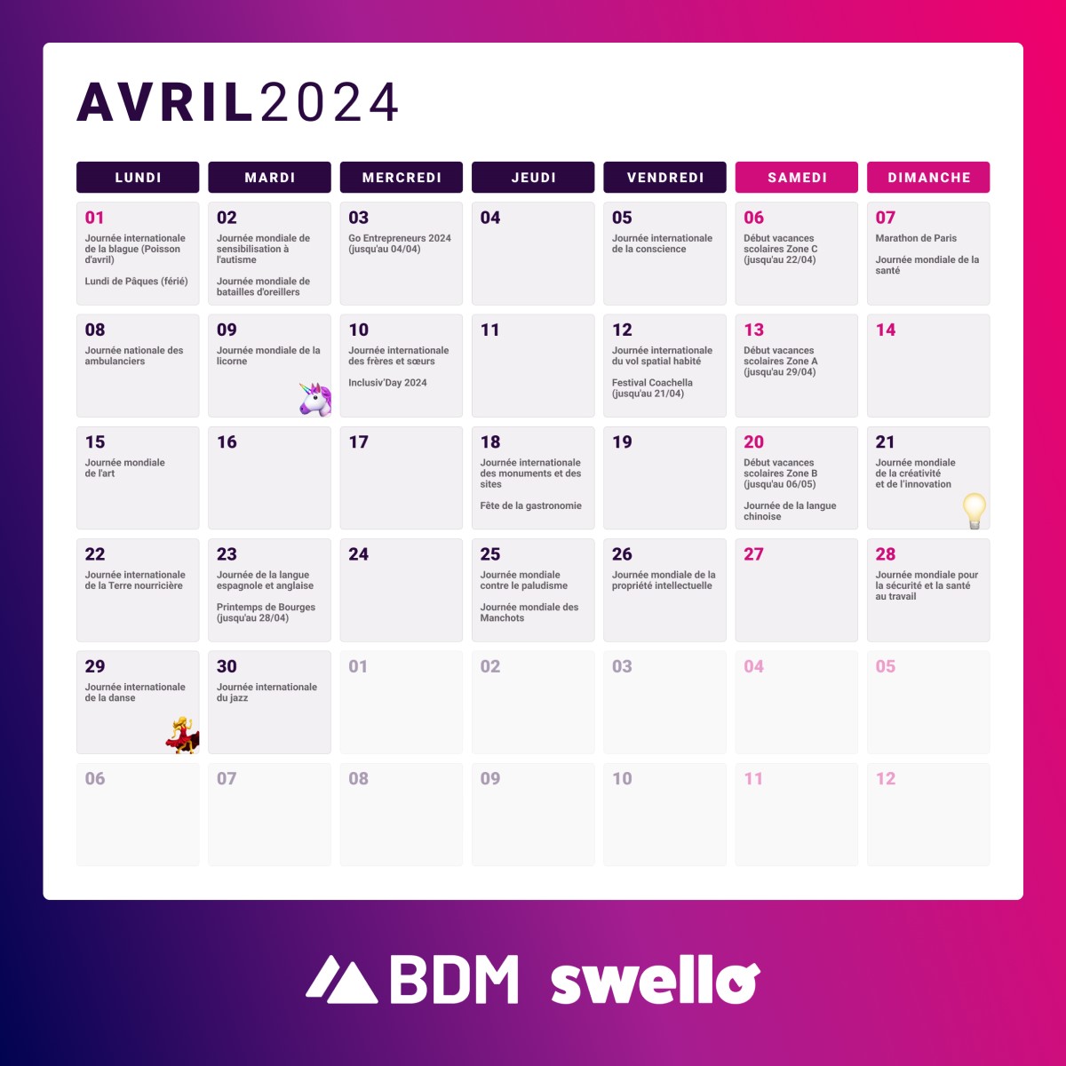 calendrier marketing 2024 digital social media