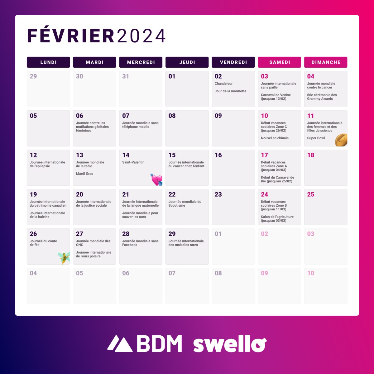 calendrier marketing 2024 digital social media