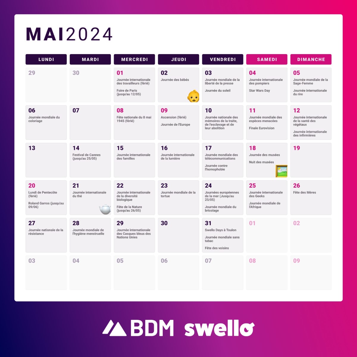 calendrier marketing 2024 digital social media