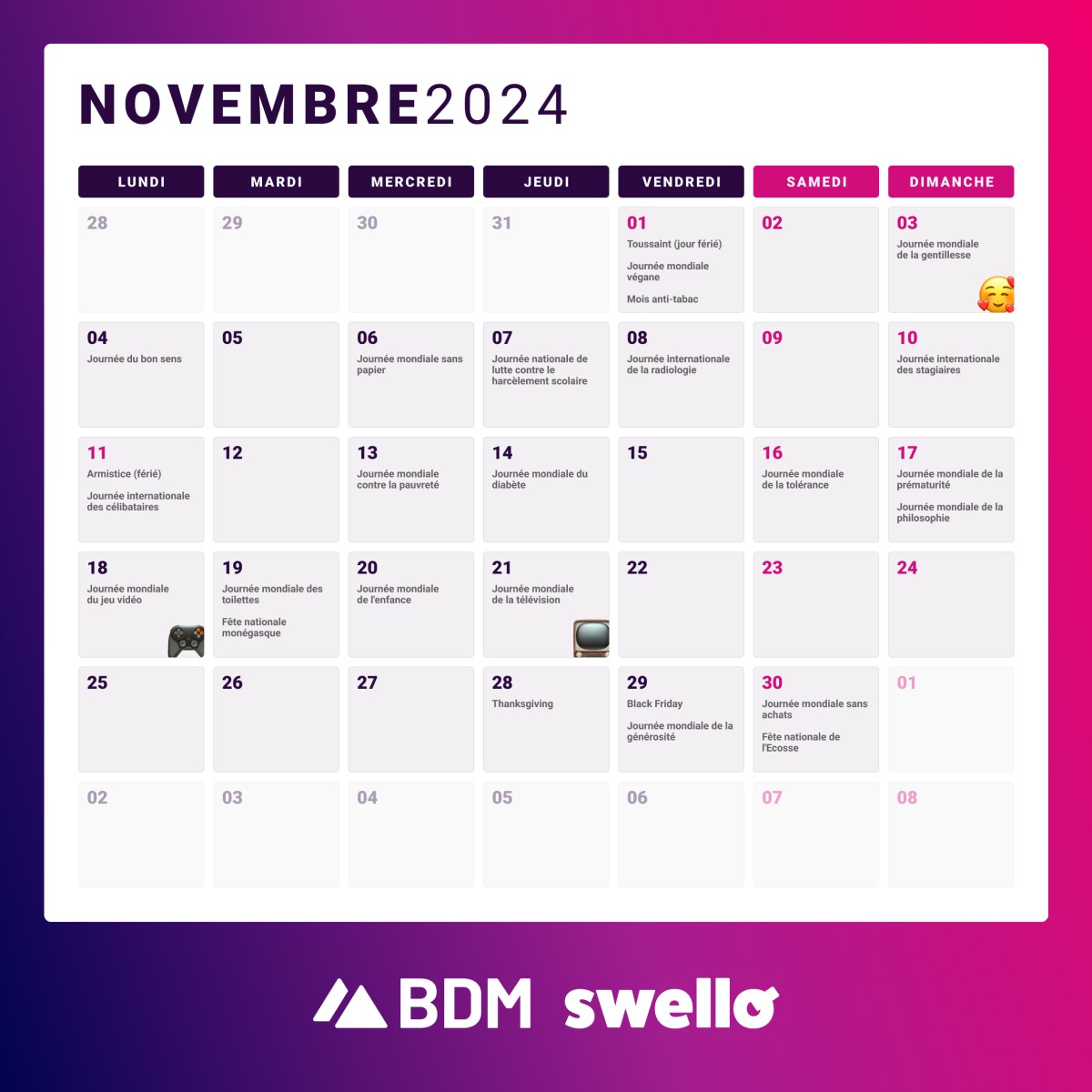 calendrier marketing 2024 digital social media