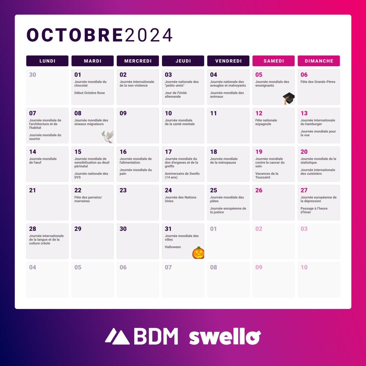 calendrier marketing 2024 digital social media